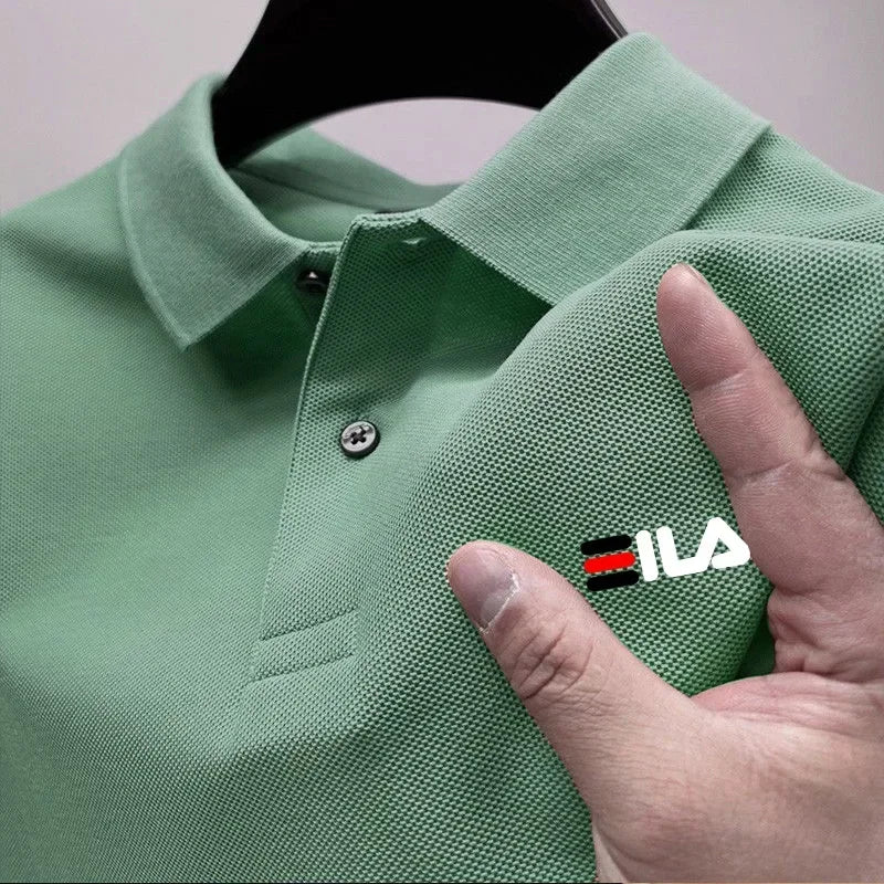 2025 New men's T-shirt short sleeve summer breathable casual POLO loose lapel short sleeve top + printed short sleeve