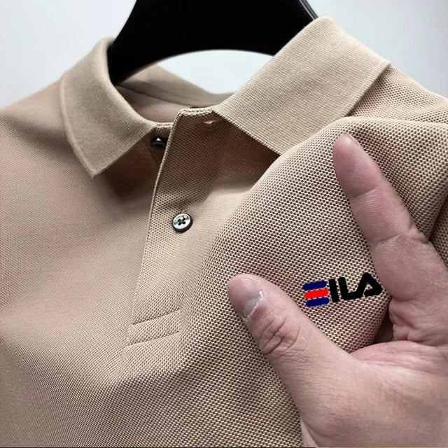 2025 New men's T-shirt short sleeve summer breathable casual POLO loose lapel short sleeve top + printed short sleeve