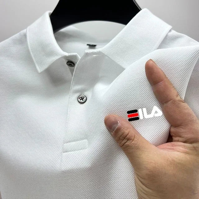 2025 New men's T-shirt short sleeve summer breathable casual POLO loose lapel short sleeve top + printed short sleeve