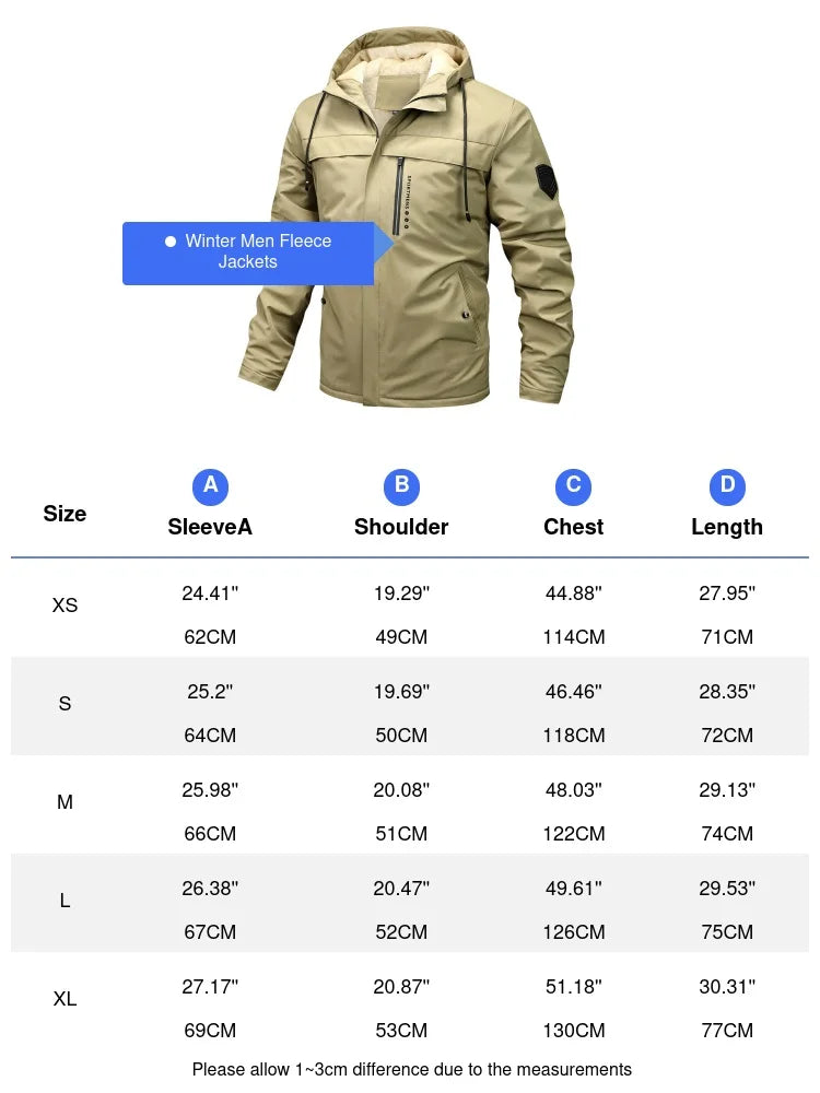 Winter Men's Warm Padded Jackets Fashion Men Fleece Lined Thermal Hooded Coats Men Mountain Ski Windbreaker Jackets Clothing